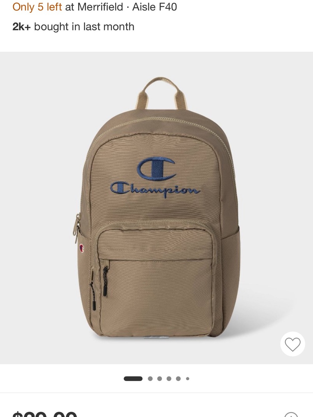Champion Khaki/Tan Backpack with Blue Logo